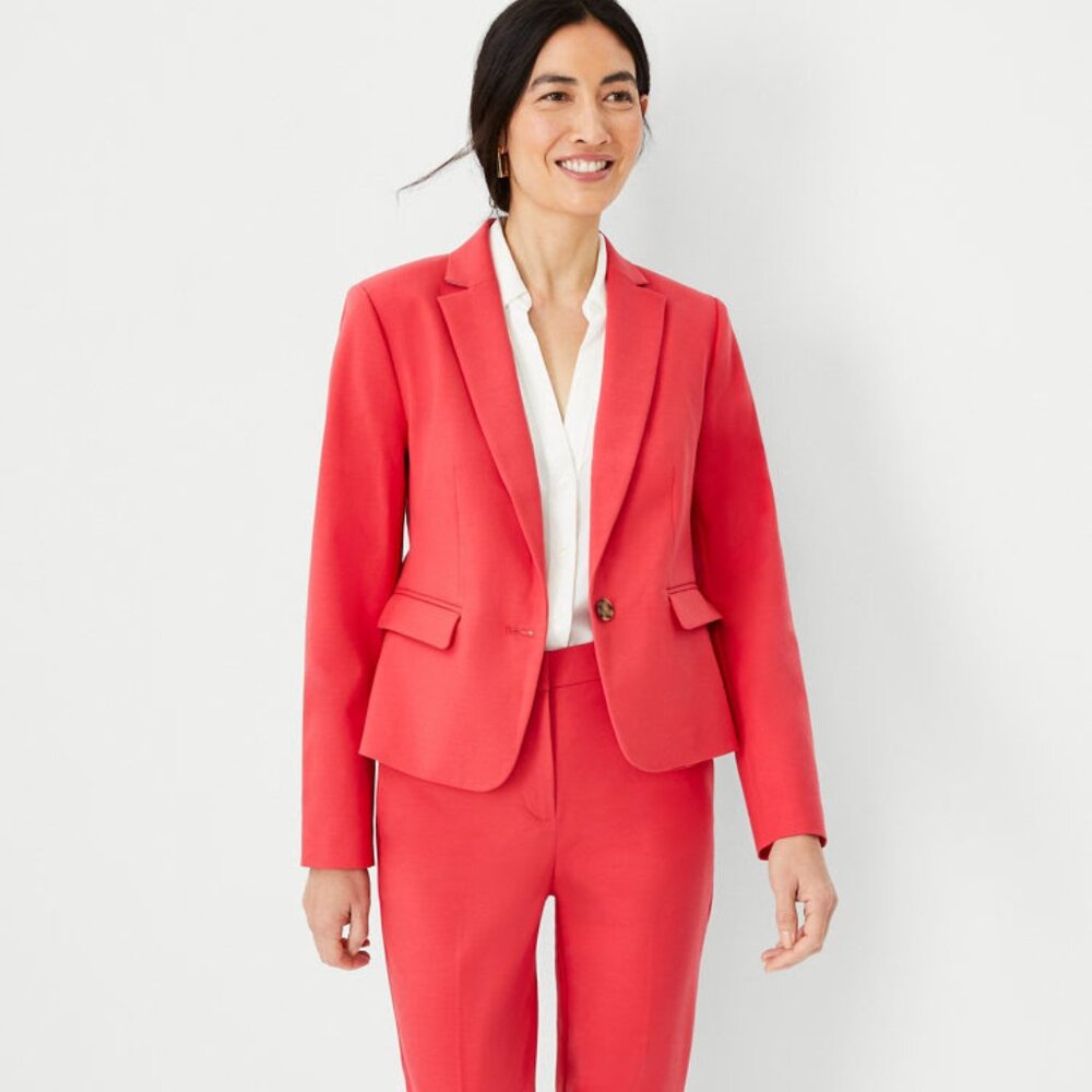 Petite One Button Blazer In Stretch Cotton